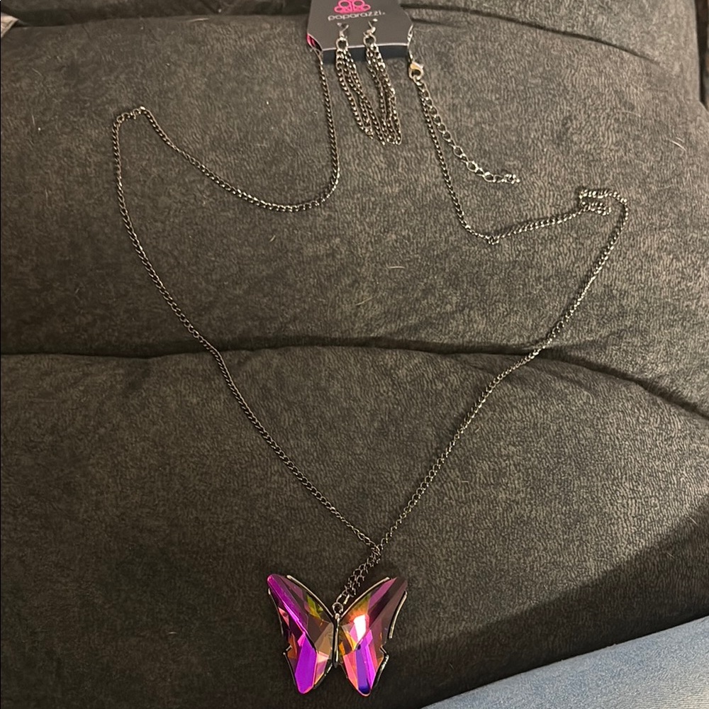 Butterfly Pendant Necklace with Earrings Set